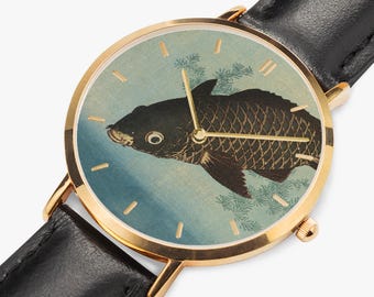 Keisai Eisen Koi Watch - Thin Leather Strap Quartz Watch