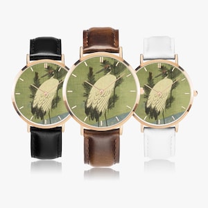 Hiroshige White Crane Watch - Thin Leather Strap Quartz Watch image 9