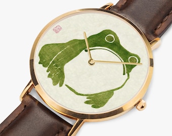 Hoji Frog ultradunne leren band quartz horloge