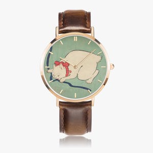 White Cat Playing with a String - Ultra-Thin Leather Strap Quartz Watch image 4
