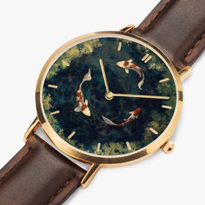 Tranquil Koi Ultra-Thin Leather Strap Quartz Watch image 1