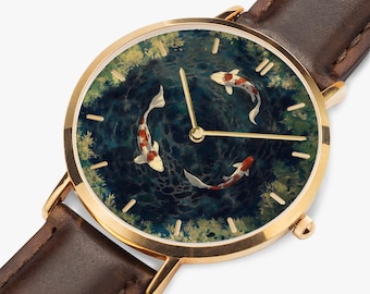 Tranquil Koi Ultra-Thin Leather Strap Quartz Watch