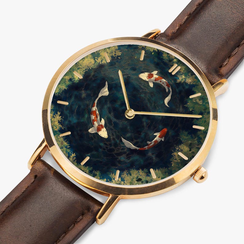 Tranquil Koi Ultra-Thin Leather Strap Quartz Watch image 1