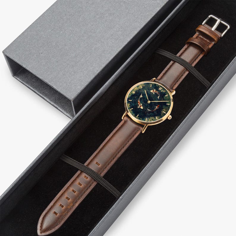 Tranquil Koi Ultra-Thin Leather Strap Quartz Watch image 9