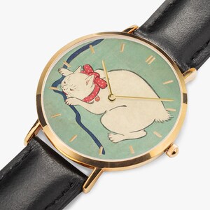 White Cat Playing with a String - Ultra-Thin Leather Strap Quartz Watch image 6
