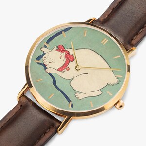 White Cat Playing with a String - Ultra-Thin Leather Strap Quartz Watch image 1