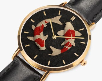 Halcyon Koi Ultra - Thin Leather Strap Quartz Watch