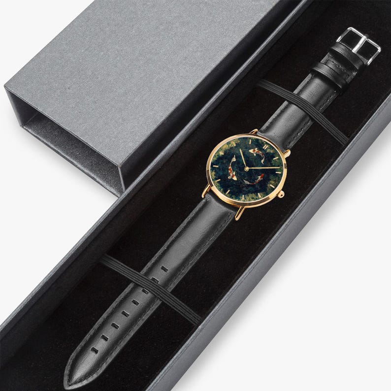 Tranquil Koi Ultra-Thin Leather Strap Quartz Watch image 8