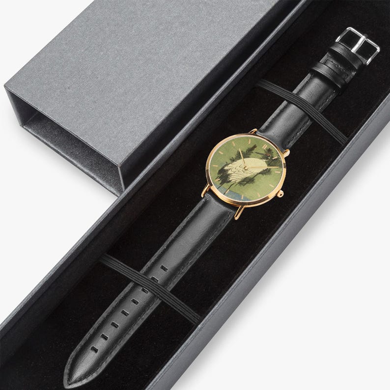 Hiroshige White Crane Watch - Thin Leather Strap Quartz Watch image 8