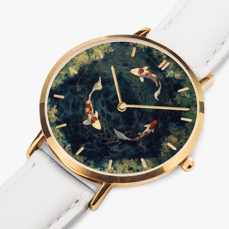 Tranquil Koi Ultra-Thin Leather Strap Quartz Watch image 7