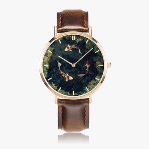Tranquil Koi Ultra-Thin Leather Strap Quartz Watch image 4