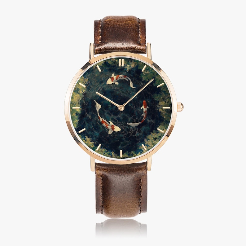 Tranquil Koi Ultra-Thin Leather Strap Quartz Watch image 4