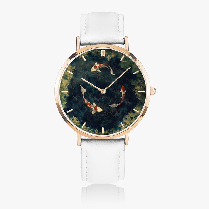 Tranquil Koi Ultra-Thin Leather Strap Quartz Watch image 5