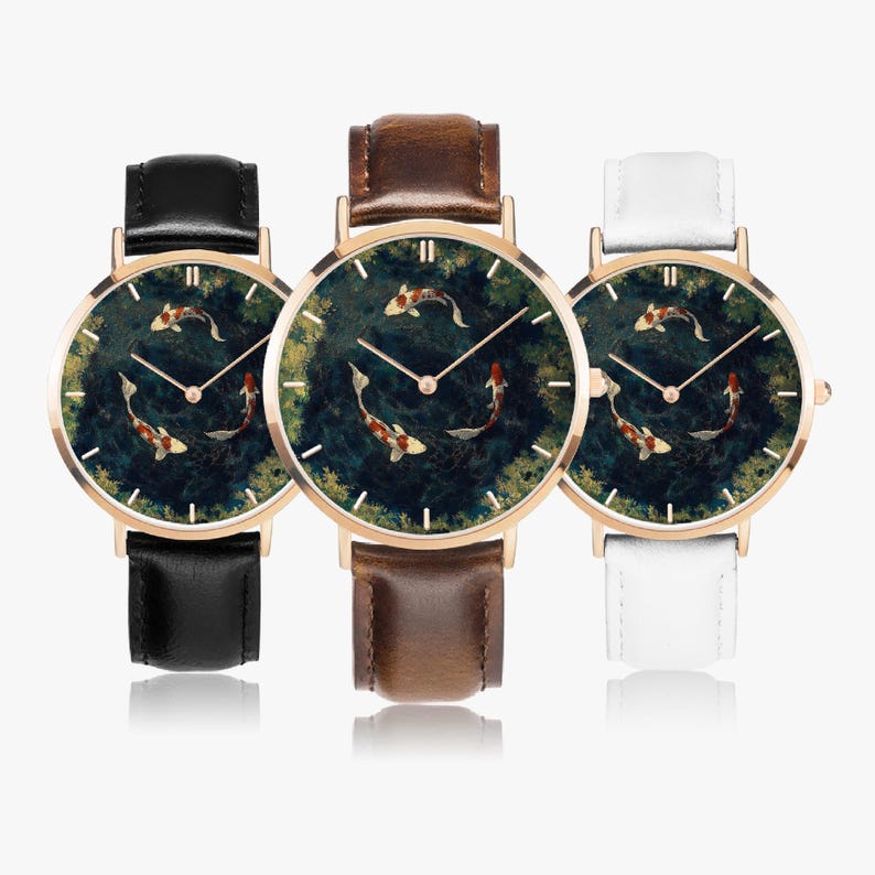 Tranquil Koi Ultra-Thin Leather Strap Quartz Watch image 2