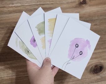 Blank watercolor handmade greeting cards with envelopes (sets of 6)