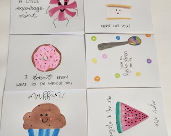Funny blank watercolor handmade punny cards with envelopes (sets of 6)