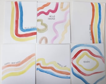 Blank watercolor handmade greeting cards with envelopes (set of 6)