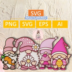 Osterzwerg Papierschnitt Bundle, Ostern mehrschichtig svg, Gnom svg, Ostern svg, 3D, Hase svg, Cricut und Silhouette, Holzschnitt