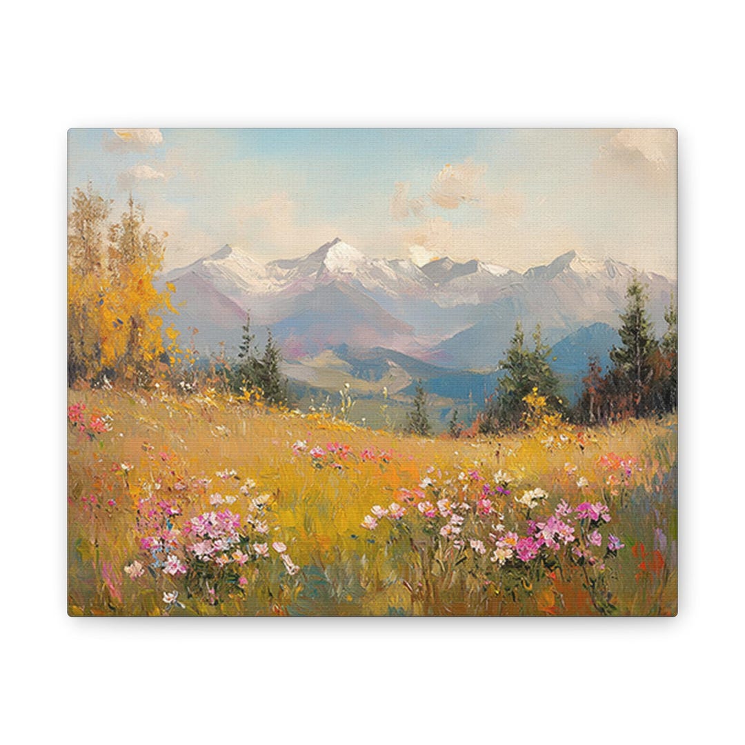 Wildflower Meadow Canvas Painting: Mountain Landscape Wall Art - Etsy