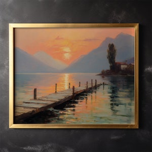 Dock Sunset Painting Nature Landscape Canva Home Decor Wall Art Sunset Wall Decor Canvas Painting Print Holiday Gift Idea Cafe Art