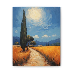Lienzo con impresión de noche iluminada por la luna al estilo Van Gogh, arte de pared con paisaje vintage, pintura a la luz de la luna, arte colorido en lienzo