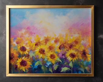 Colorful Wild Flower Landscape Oil Painting Nature Landscape Canvas Bedroom Wall Art Decor Wall Hanging Canvas Stretched, 0.75&quot;