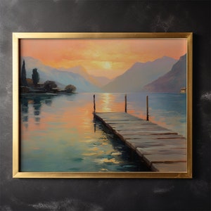 Dock Sunset Painting Nature Landscape Canva Home Decor Wall Art Sunset Wall Decor Canvas Painting Print Holiday Gift Idea Cafe Art