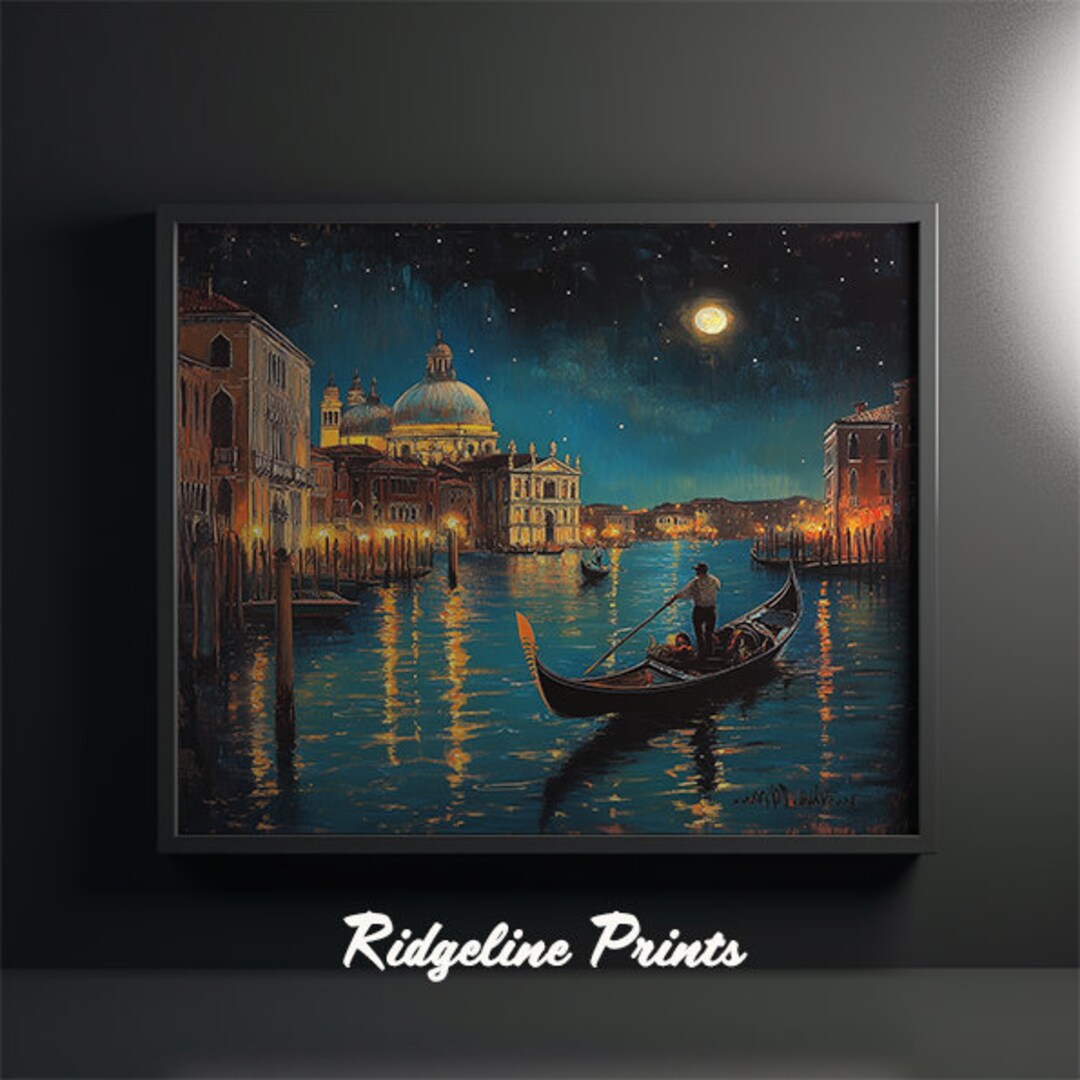 Venice Night Print Gondola Wall Art Venice Art Canal Wall Decor Iconic ...