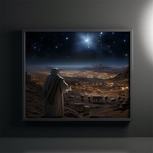 Christian Canvas Painting Star Over Bethlehem Jesus is Born Wall Decor Holiday Gift Idea Christmas Art Canva Wall Art