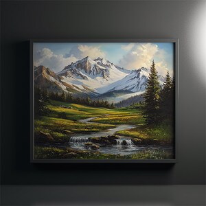 Meadow Landscape Canvas Painting Blooming Clouds Wall Art Cabin Wall Decor Meadow Art Sky and Clouds Canvas Art Gift Idea