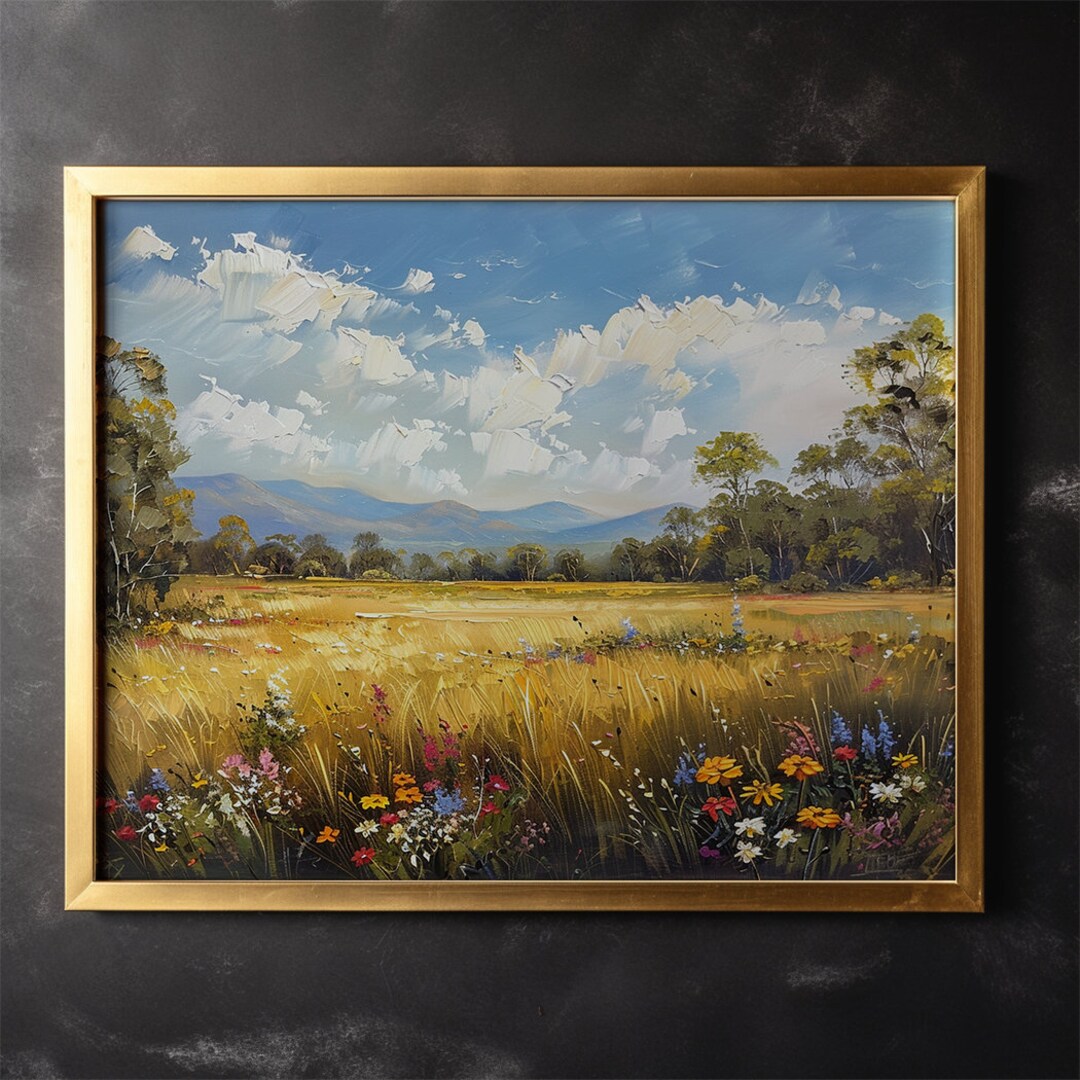 Wildflower Meadow Canvas Print: Blooming Clouds Landscape Wall Art - Etsy