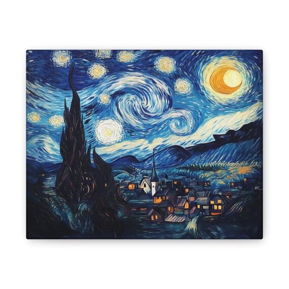 ヴァン・ゴッホの星月夜風キャンバスプリント：ヴィンテージの月光風景