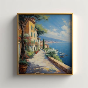 Coastal Town Canvas Painting Vintage Shoreline Town Wall Art Decor Holiday Gift Idea Office Decor Canvas Stretched, 0.75&quot;