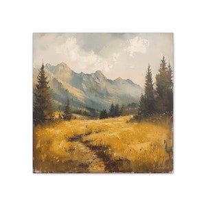 Landscape Wall Art Nature Painting Mountain Range Grass Lands Wall Art Room Decor Canvas Stretched, 0.75&quot;