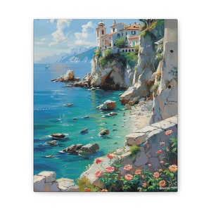 Rustic Sunny Beach Shoreline Canvas Painting Vintage Wall Art Colorful Wall Decor Canvas Prints Oil Painting Office Decor Gift Idea