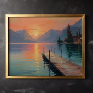 Dock Sunset Painting Nature Landscape Canva Home Decor Wall Art Sunset Wall Decor Canvas Painting Print Holiday Gift Idea Cafe Art
