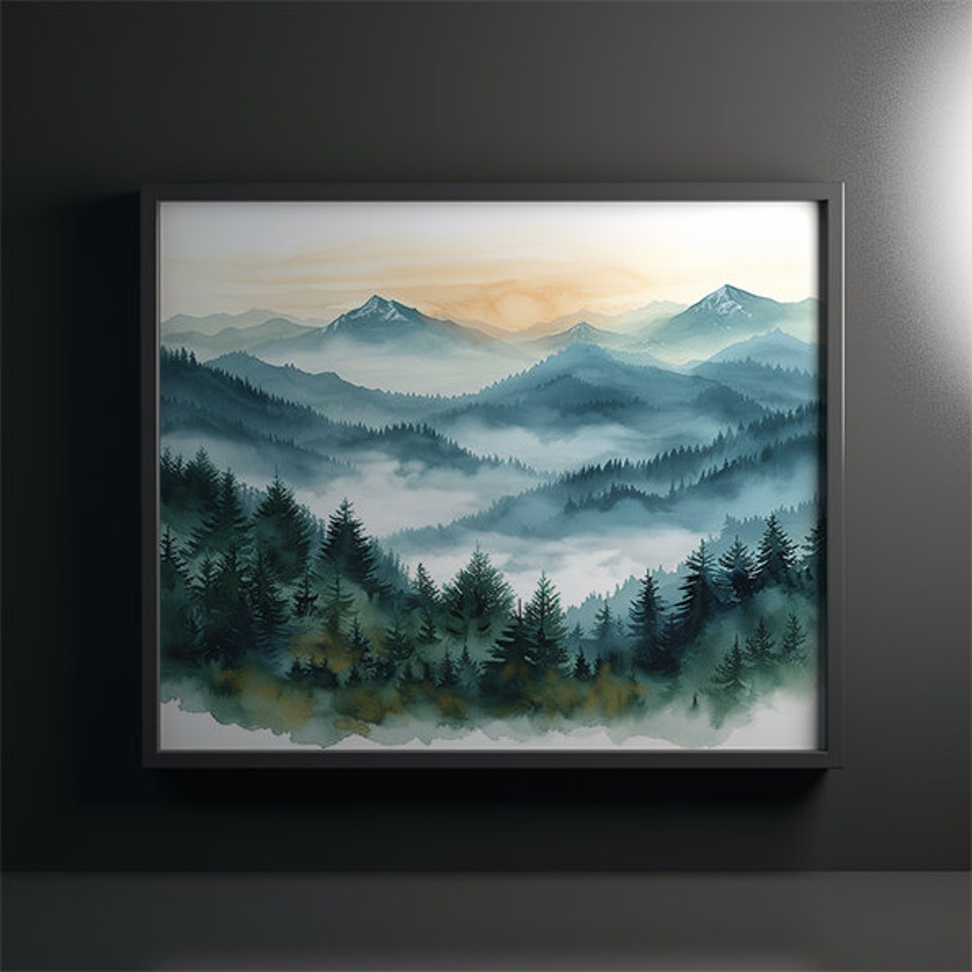 Misty Mountains Painting Landscape Wall Art Mountain Painting Wall Art ...