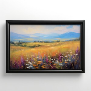 Wildflower Landscape Painting Floral Wall Art Meadow Wall Art Mountain Wall Decor Wildflower Art Gift Idea Impressionist Canvas Art