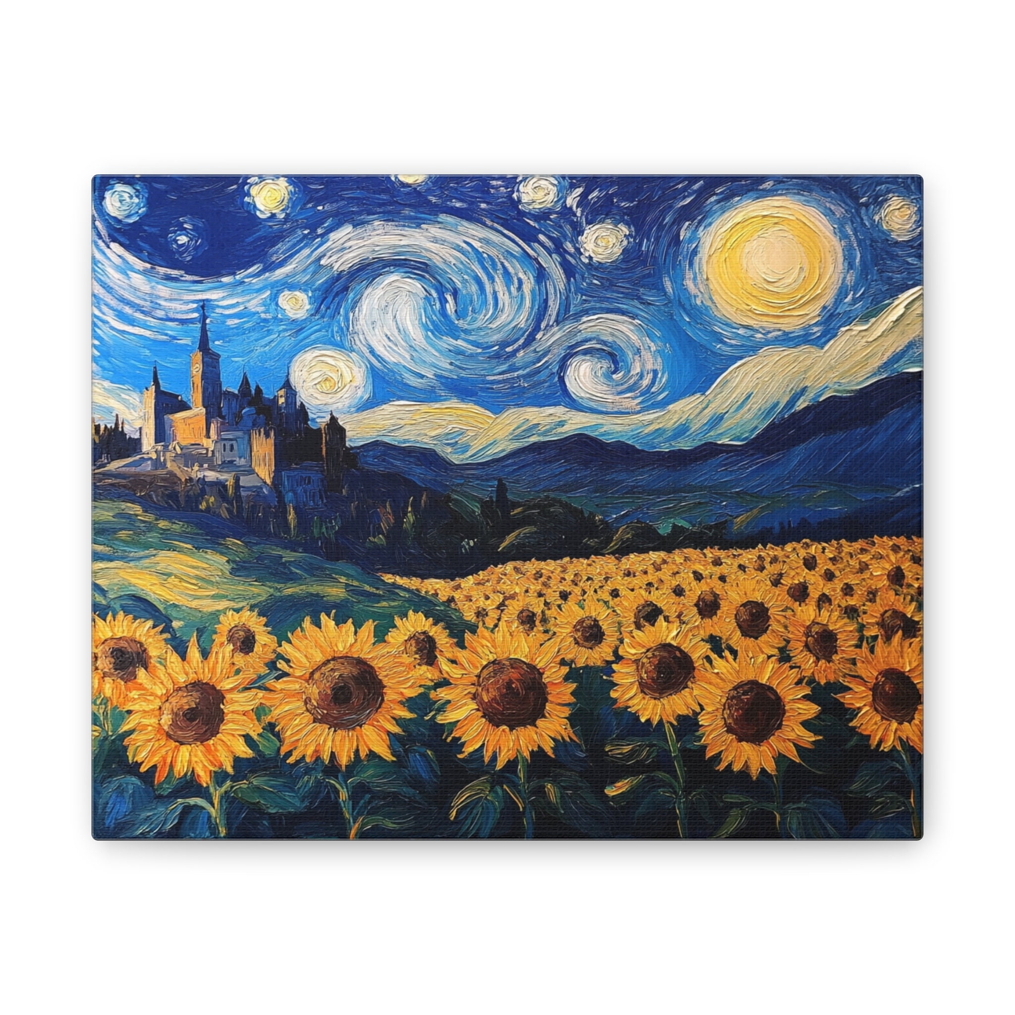 Van Gogh Starry Night Moon Lit Night Canvas Print Sunflower Vintage Landscape Art Wall Decor Moonlight Painting Canvas Art Gift Idea