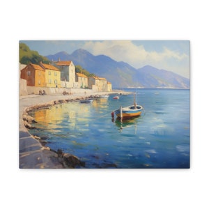 Coastal Town Canvas Painting Vintage Shoreline Town Wall Art Decor Holiday Gift Idea Office Decor Canvas Stretched, 0.75&quot;