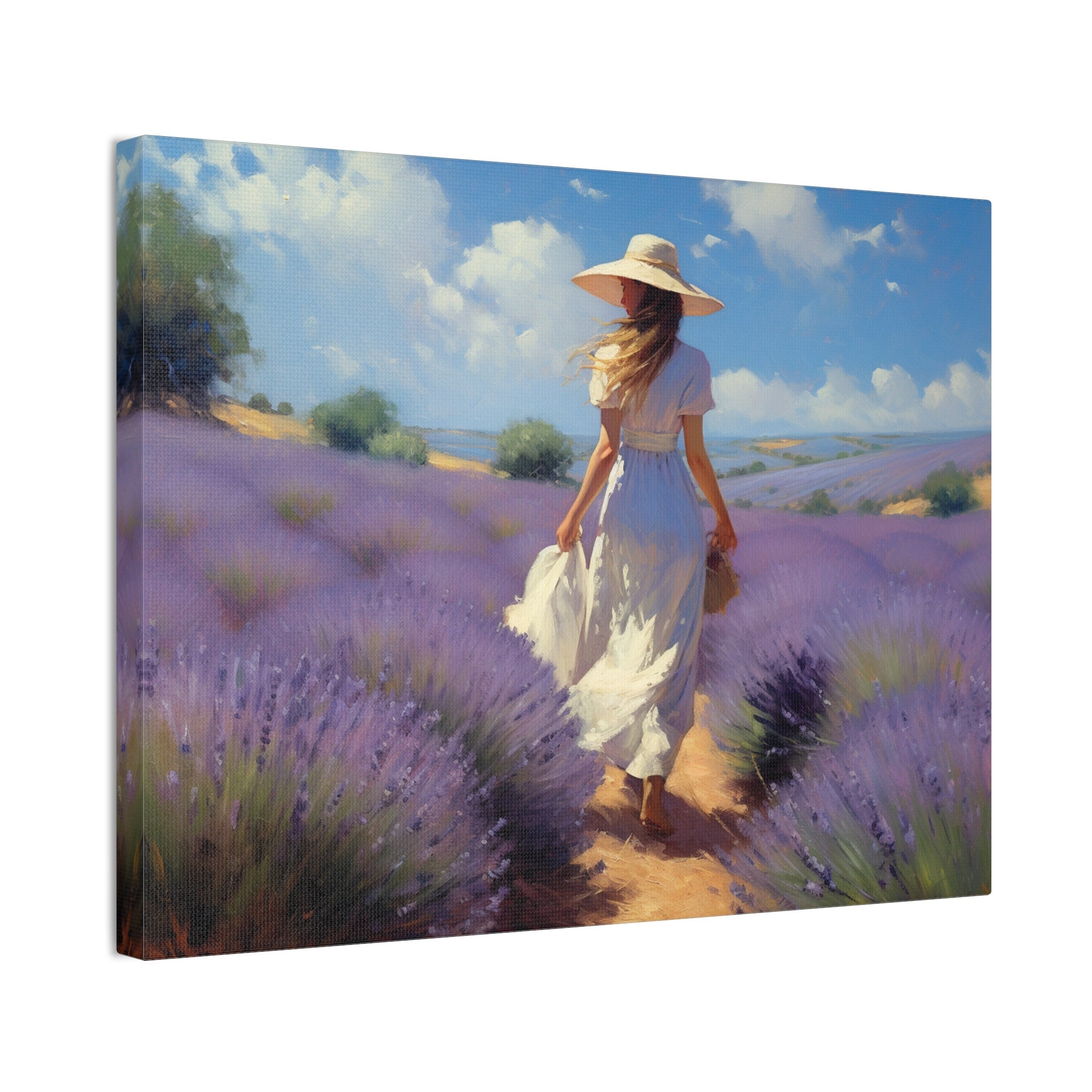 ラベンダー畑のキャンバス絵画：ヴィンテージスタイルのウォールアート