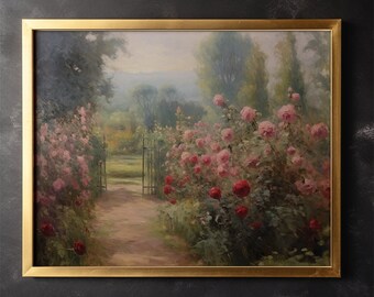 Flower Garden Canvas Painting Vintage Flower Garden Wall Art Decor Office Wall Hangings Holiday Gift Idea