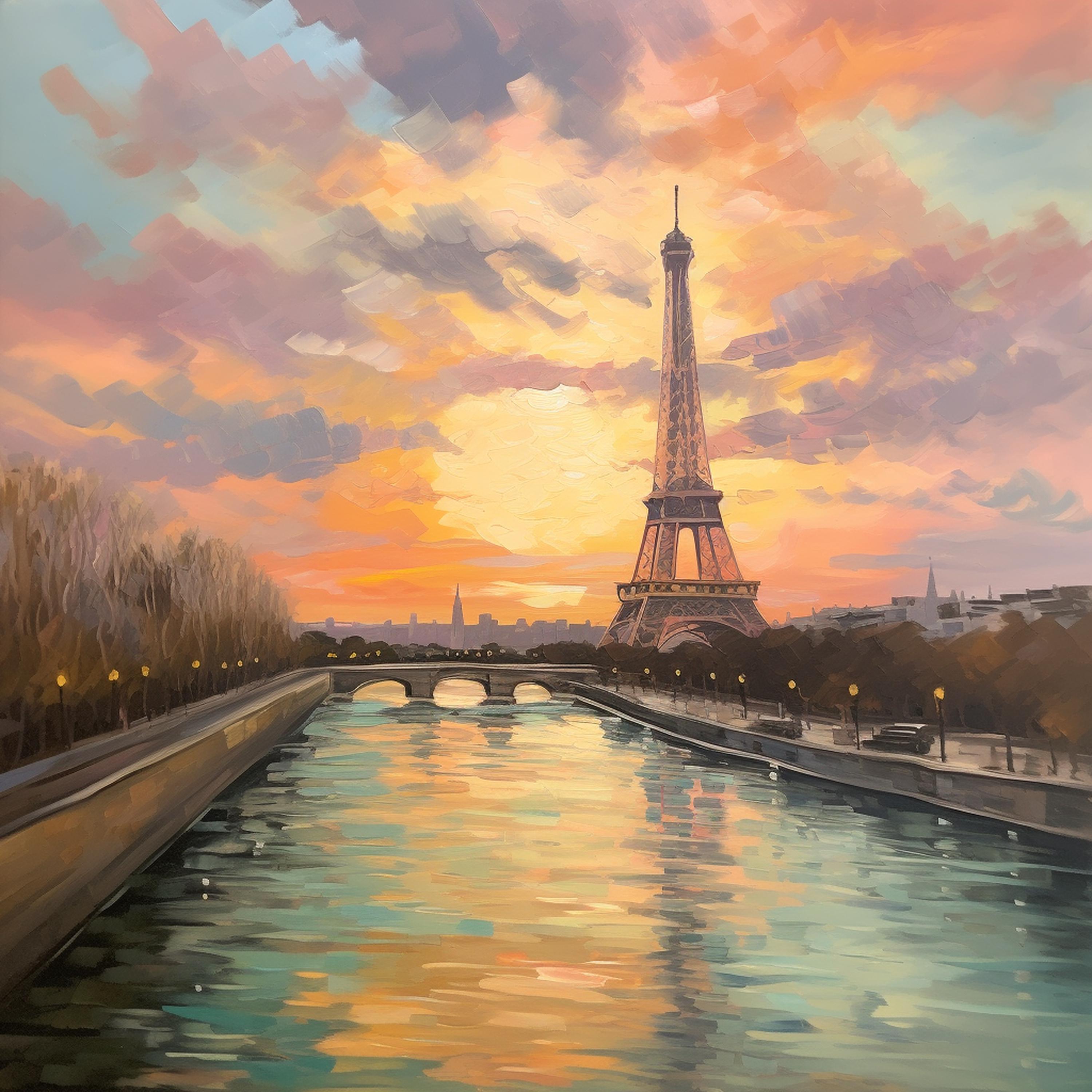 パリのエッフェル塔のキャンバス画：ヴィンテージのフランス風景油絵