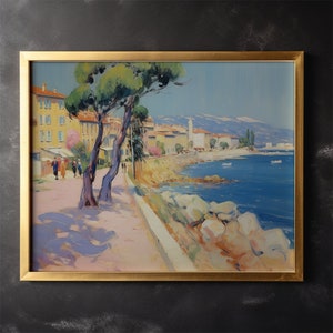Coastal Town Canvas Painting Vintage Shoreline Town Wall Art Decor Holiday Gift Idea Office Decor Canvas Stretched, 0.75&quot;