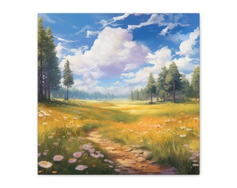 Meadow In Spring Wildflower Painting Nature Landscape Wall Art Spring Wildflower Wall Art Meadow Wall Decor Spring Time Nature Art