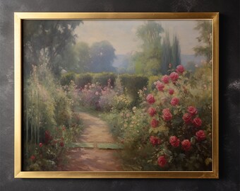 Flower Garden Canvas Painting Vintage Flower Garden Wall Art Decor Office Wall Hangings Holiday Gift Idea