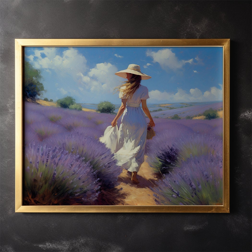 ラベンダー畑のキャンバス絵画：ヴィンテージスタイルのウォールアート
