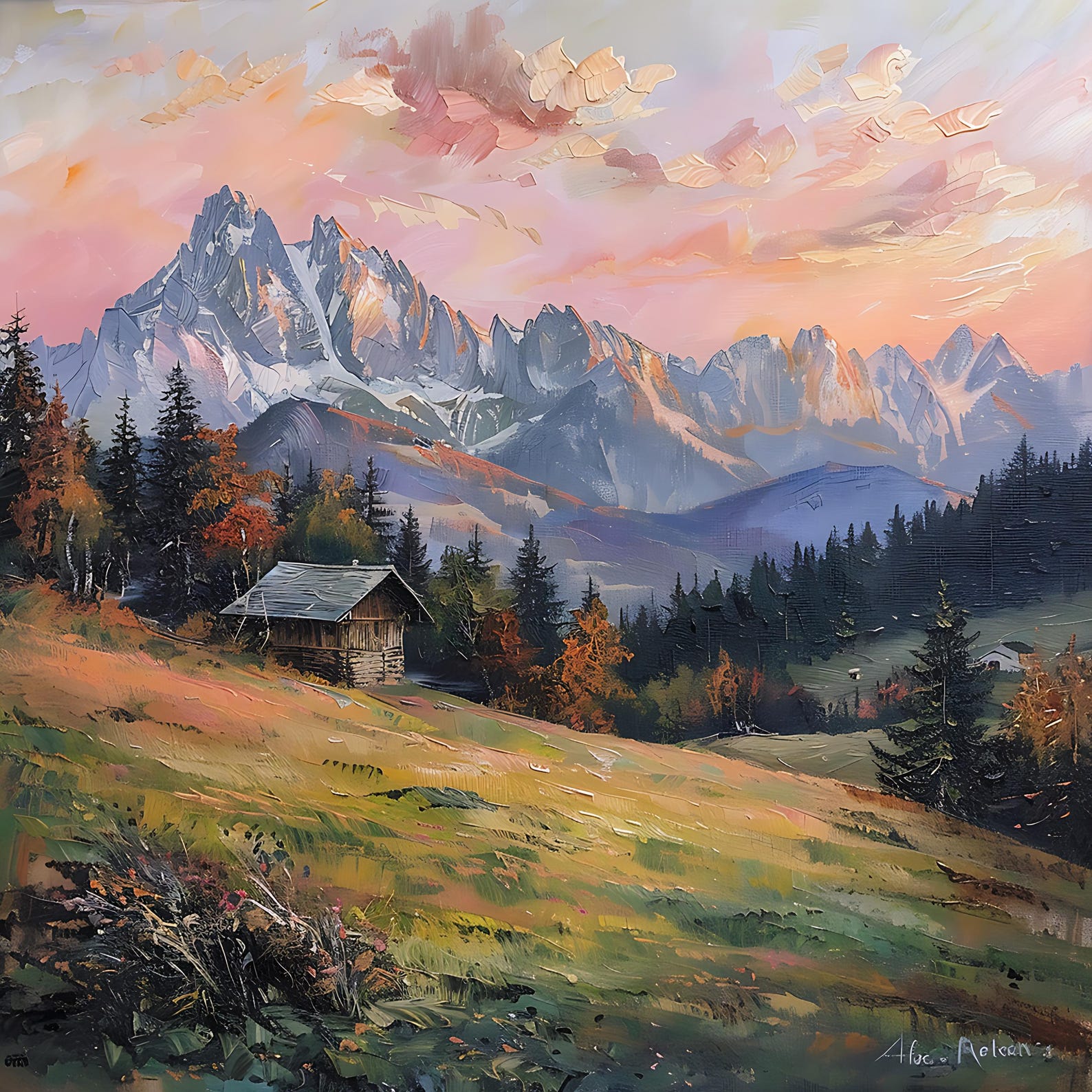 Mountain Sunset Canvas Print: Cabin Landscape Wall Decor - Etsy