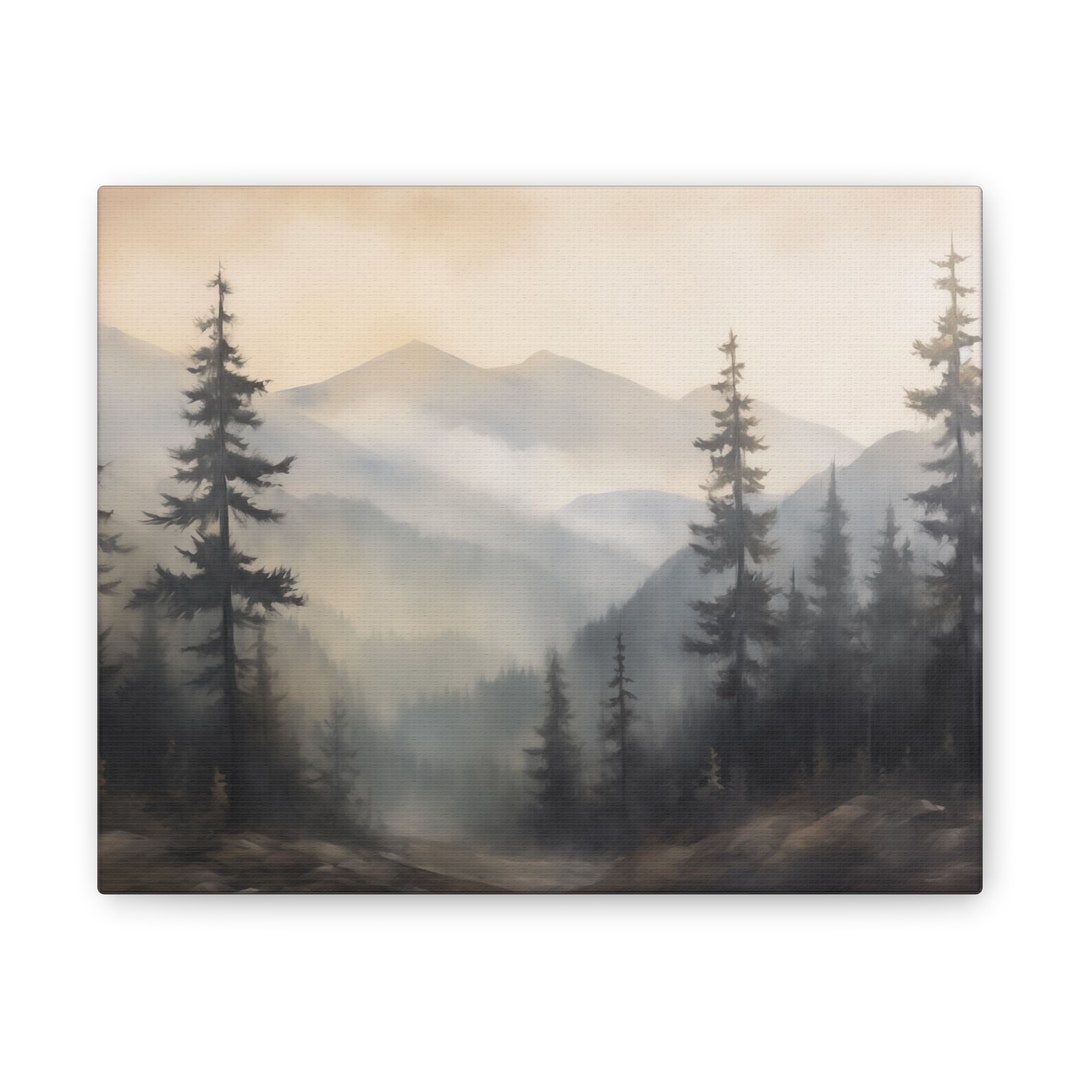 Misty Mountains Painting Landscape Wall Art Mountain Painting Wall Art ...