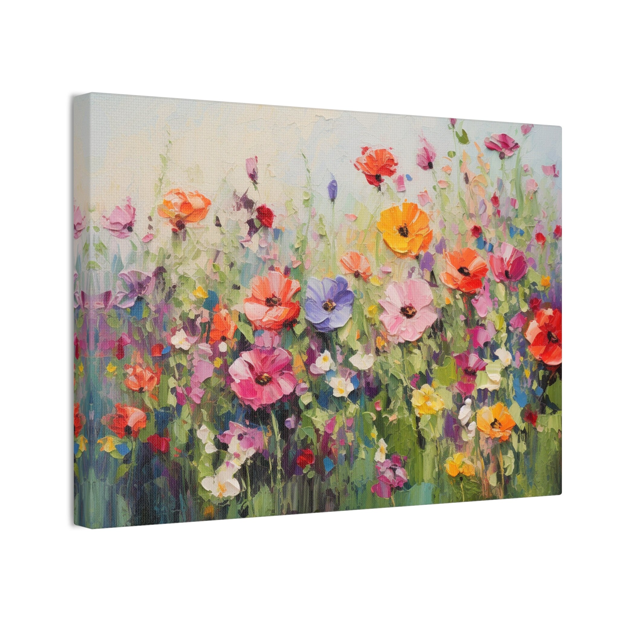 Wildflower Landscape Oil Painting on Canvas: Colorful Nature Wall Art ...